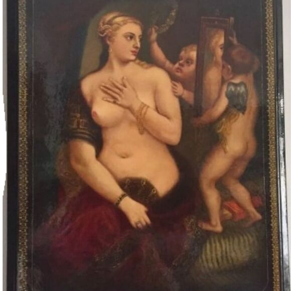 Antique After Titian 'Venus With A Mirror' Russian Palekh Painting Oil On Wood - Picture 1 of 6